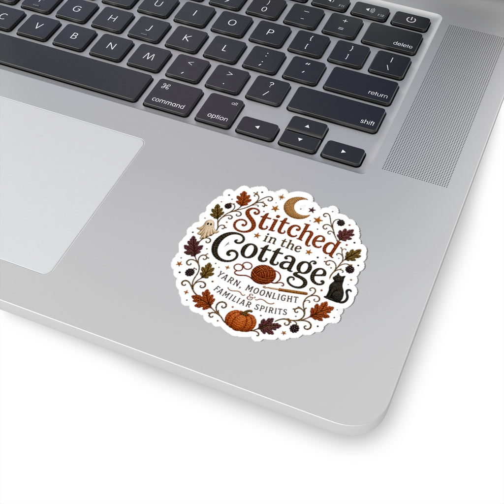 Stitched in the Cottage Vinyl Sticker — Yarn, Moonlight & Familiar Spirits Design