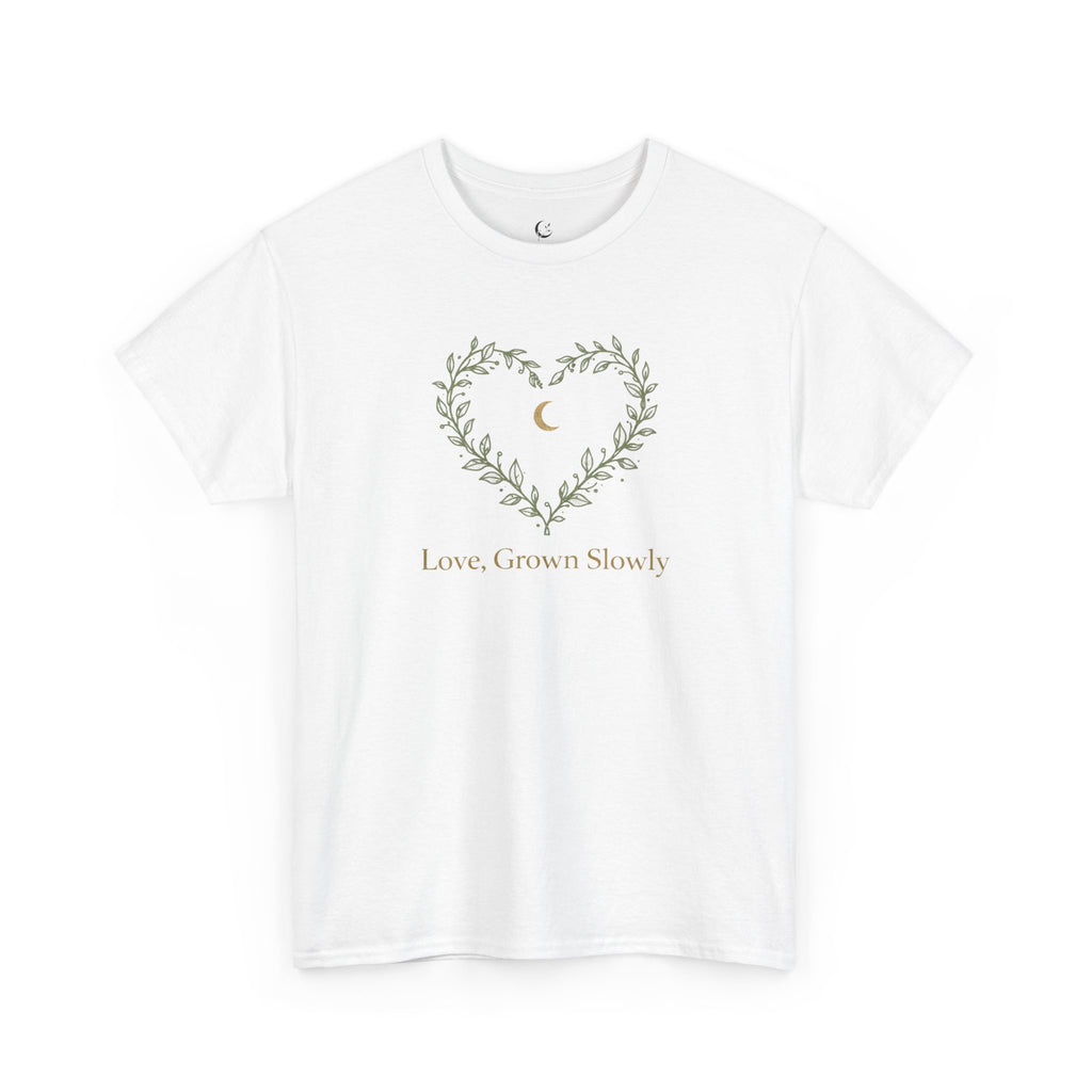 Love Grows Slowly Floral Heart Tee — Moon & Vine Inspirational Shirt