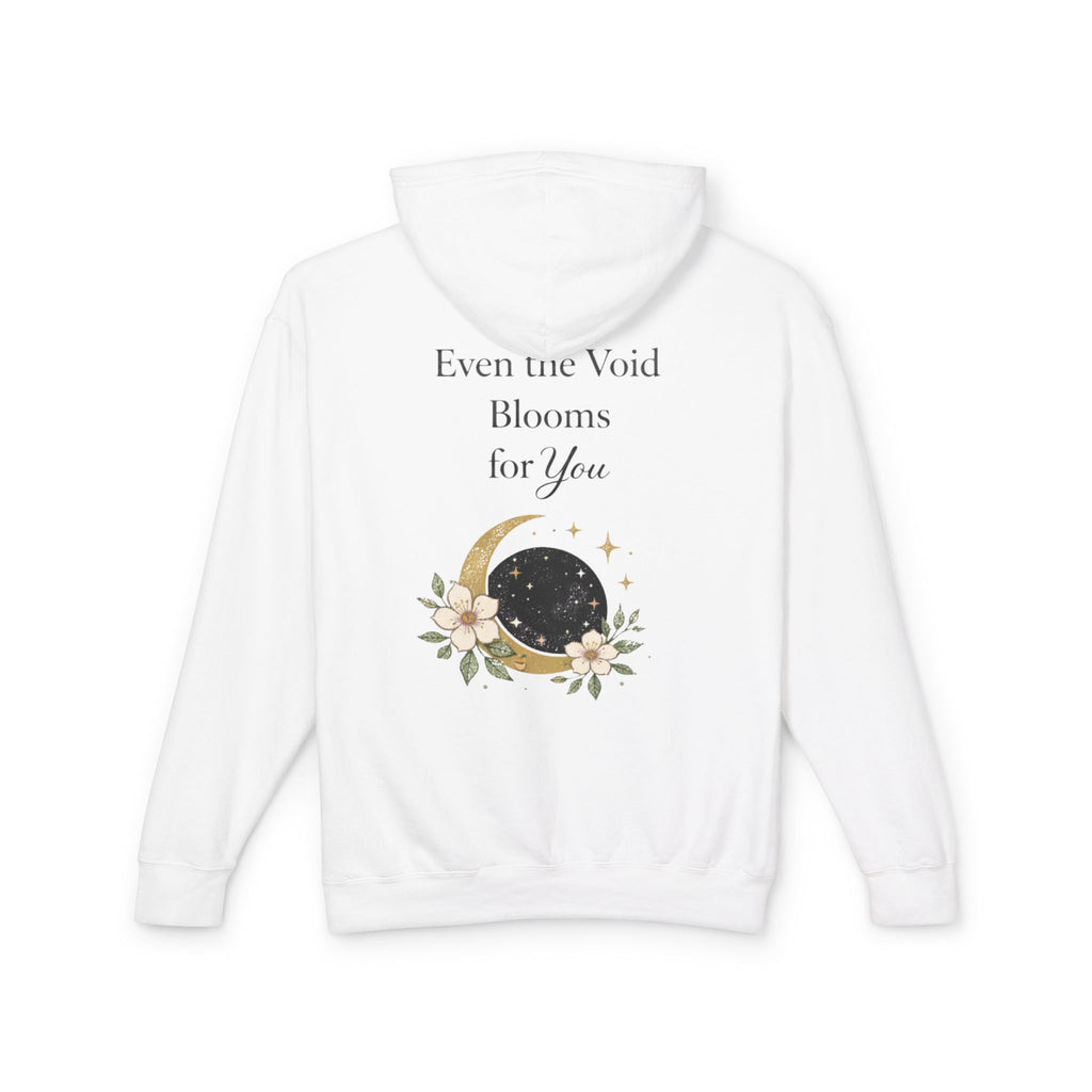 Moon & Bloom Hoodie — "Even the Void Blooms for You" Floral Crescent Crescent Moon Hoodie