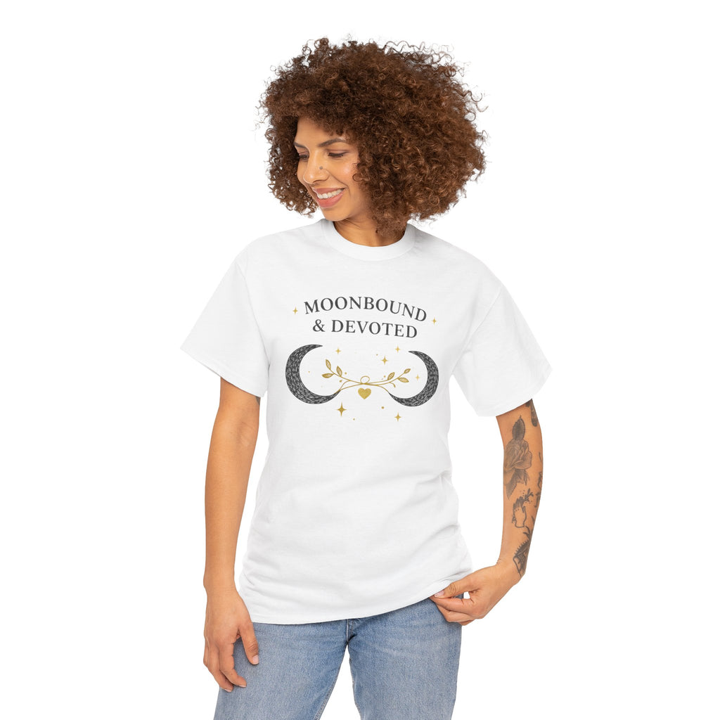 Moonbound & Devoted Tee — Celestial Crescent Moon Graphic T-Shirt