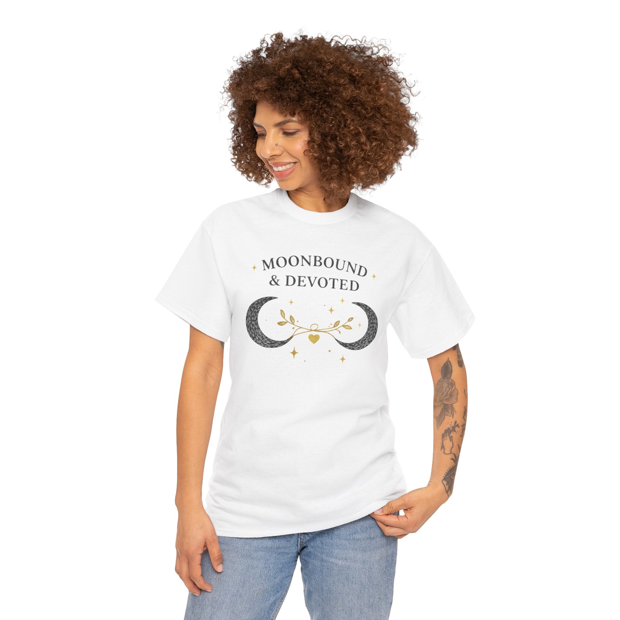 Moonbound & Devoted Tee — Celestial Crescent Moon Graphic T-Shirt