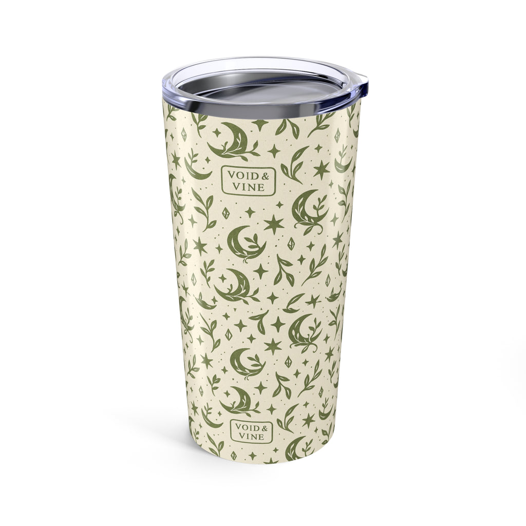 Celestial Moon & Stars 20oz Tumbler — Green Boho Night Sky Travel Cup