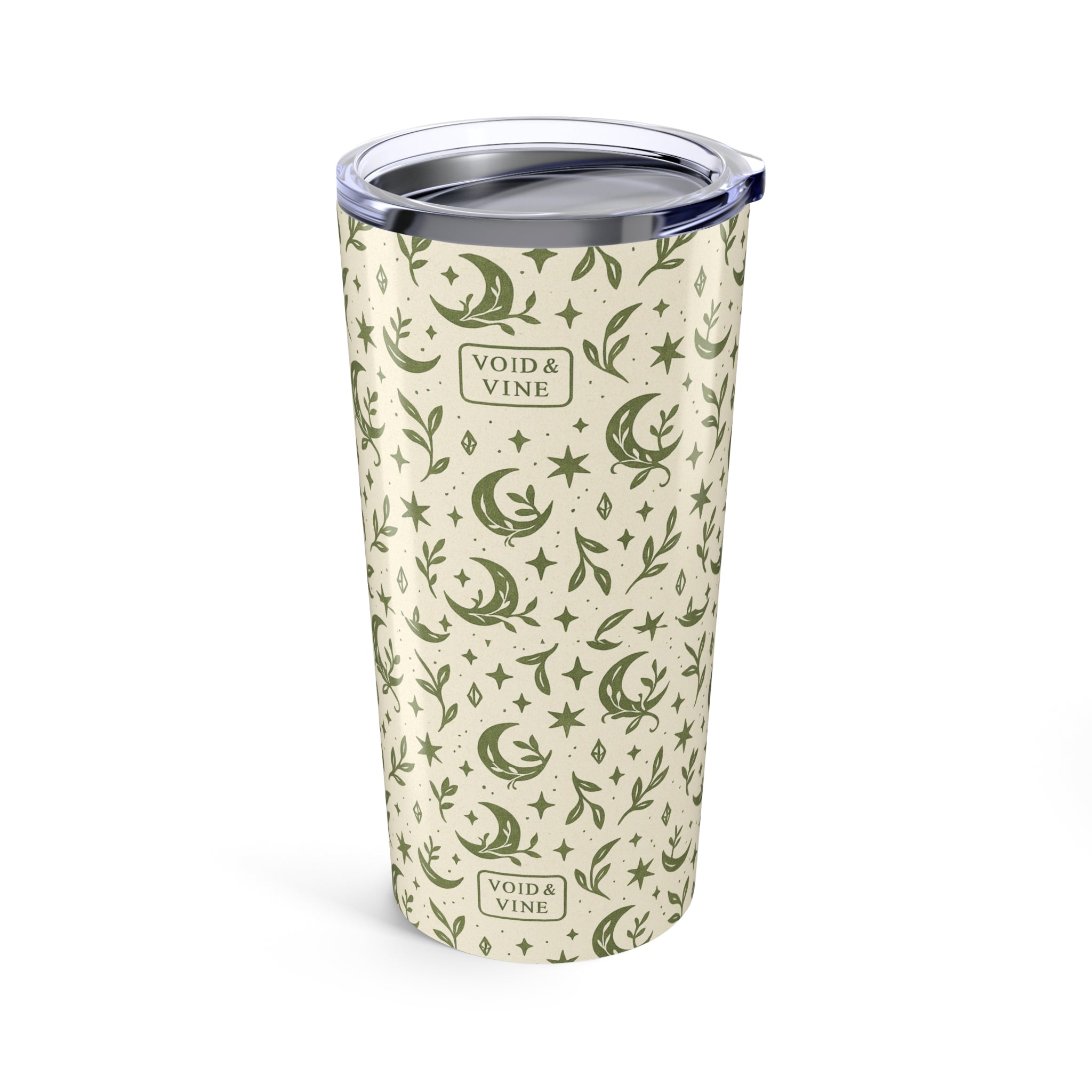 Celestial Moon & Stars 20oz Tumbler — Green Boho Night Sky Travel Cup