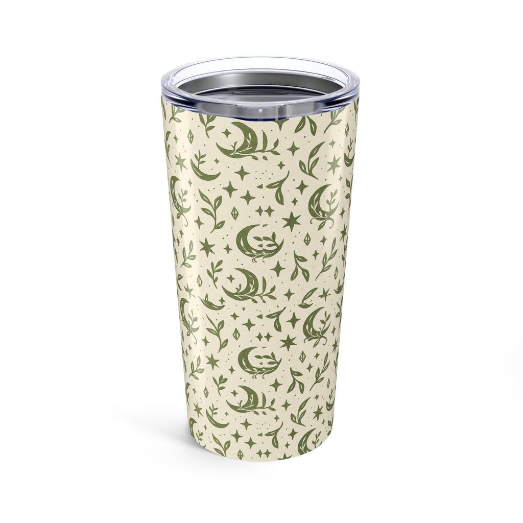 Celestial Moon & Stars 20oz Tumbler — Green Boho Night Sky Travel Cup