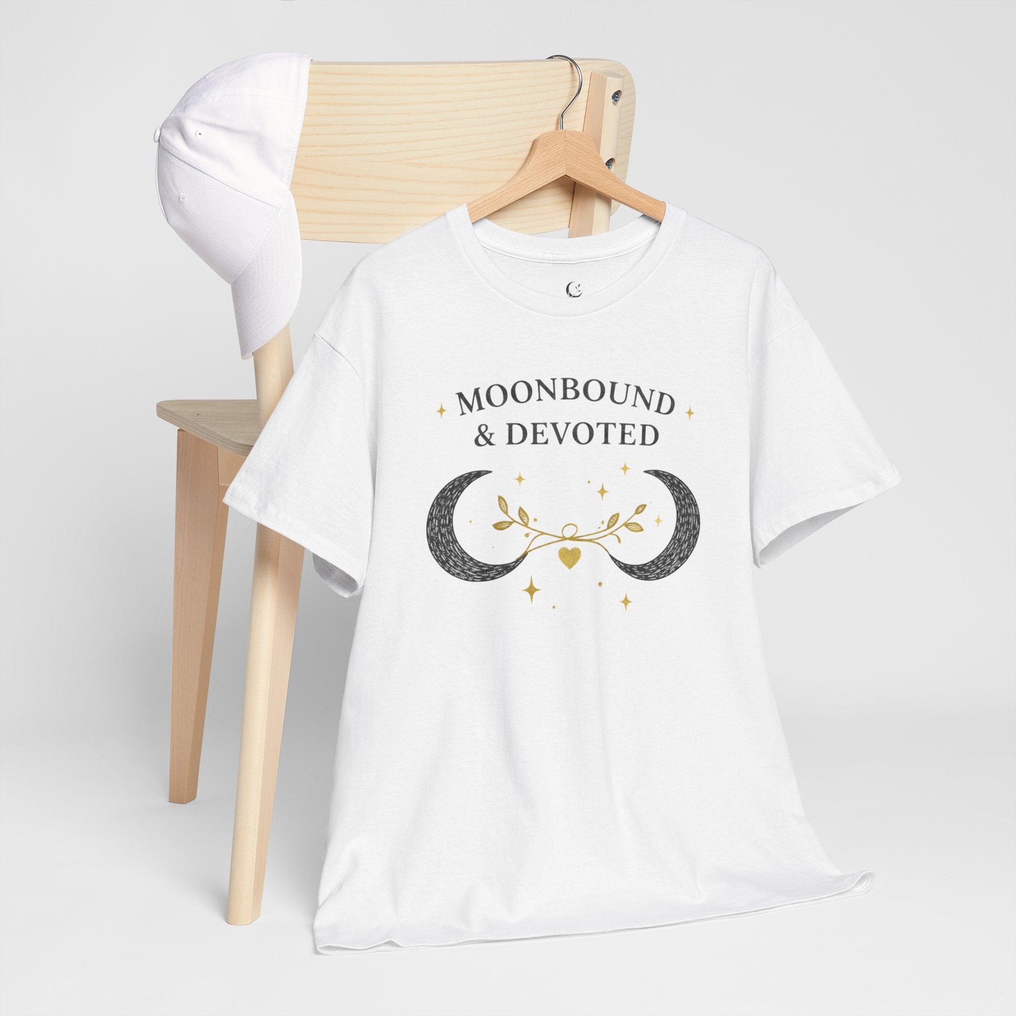 Moonbound & Devoted Tee — Celestial Crescent Moon Graphic T-Shirt