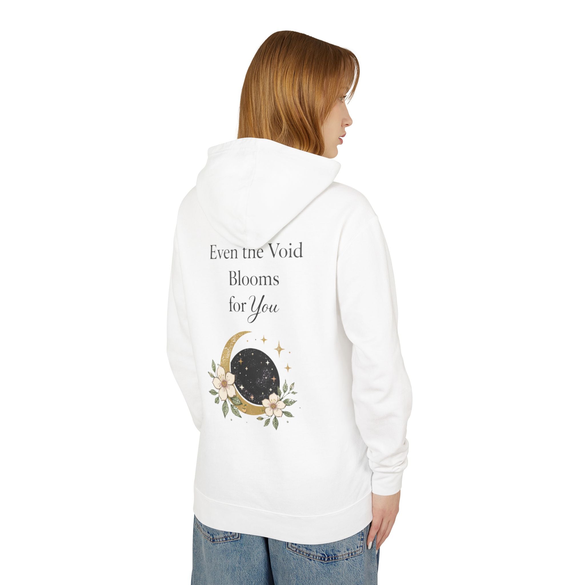 Moon & Bloom Hoodie — "Even the Void Blooms for You" Floral Crescent Crescent Moon Hoodie