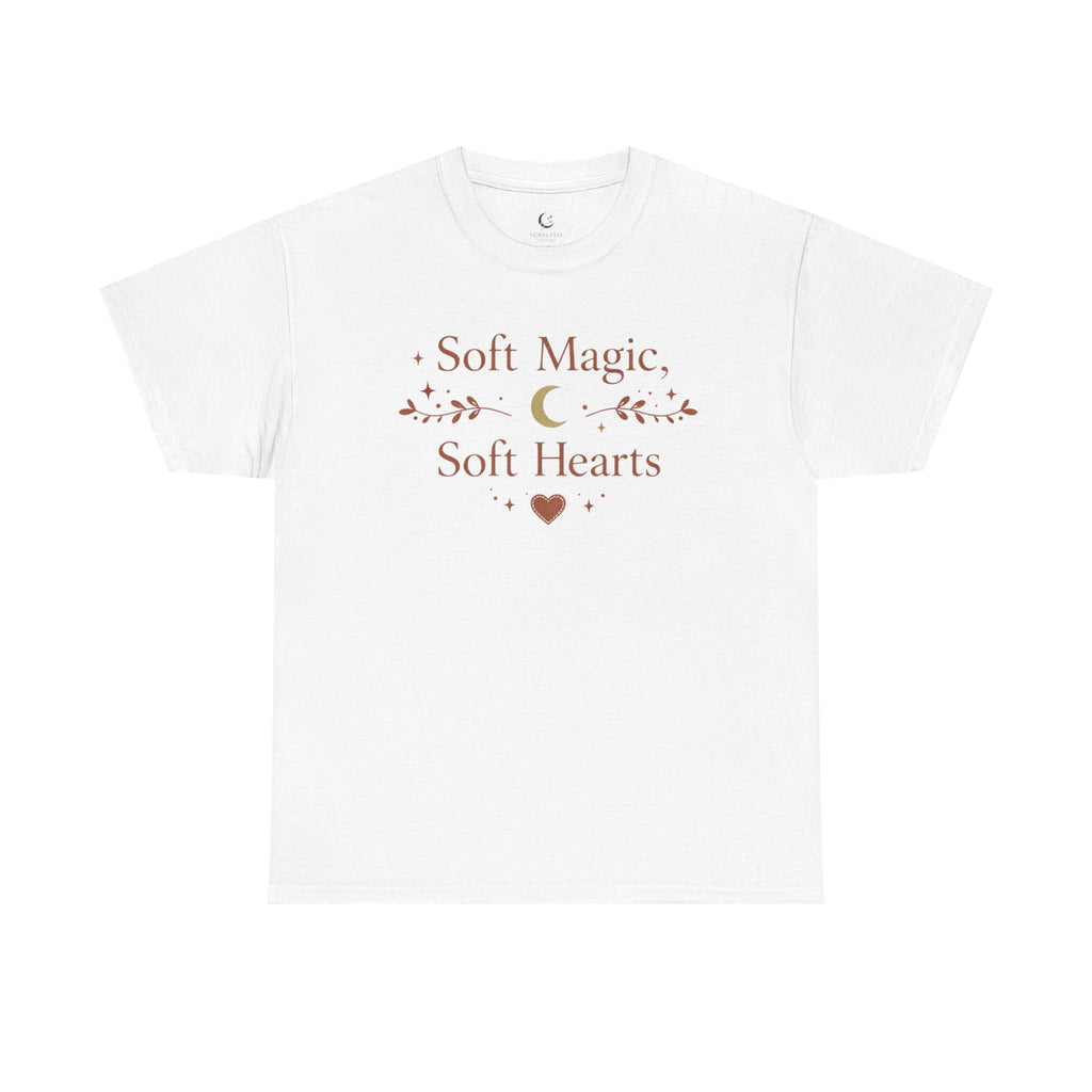 T-Shirt — "Soft Magic, Soft Hearts" Moon & Heart Graphic Tee