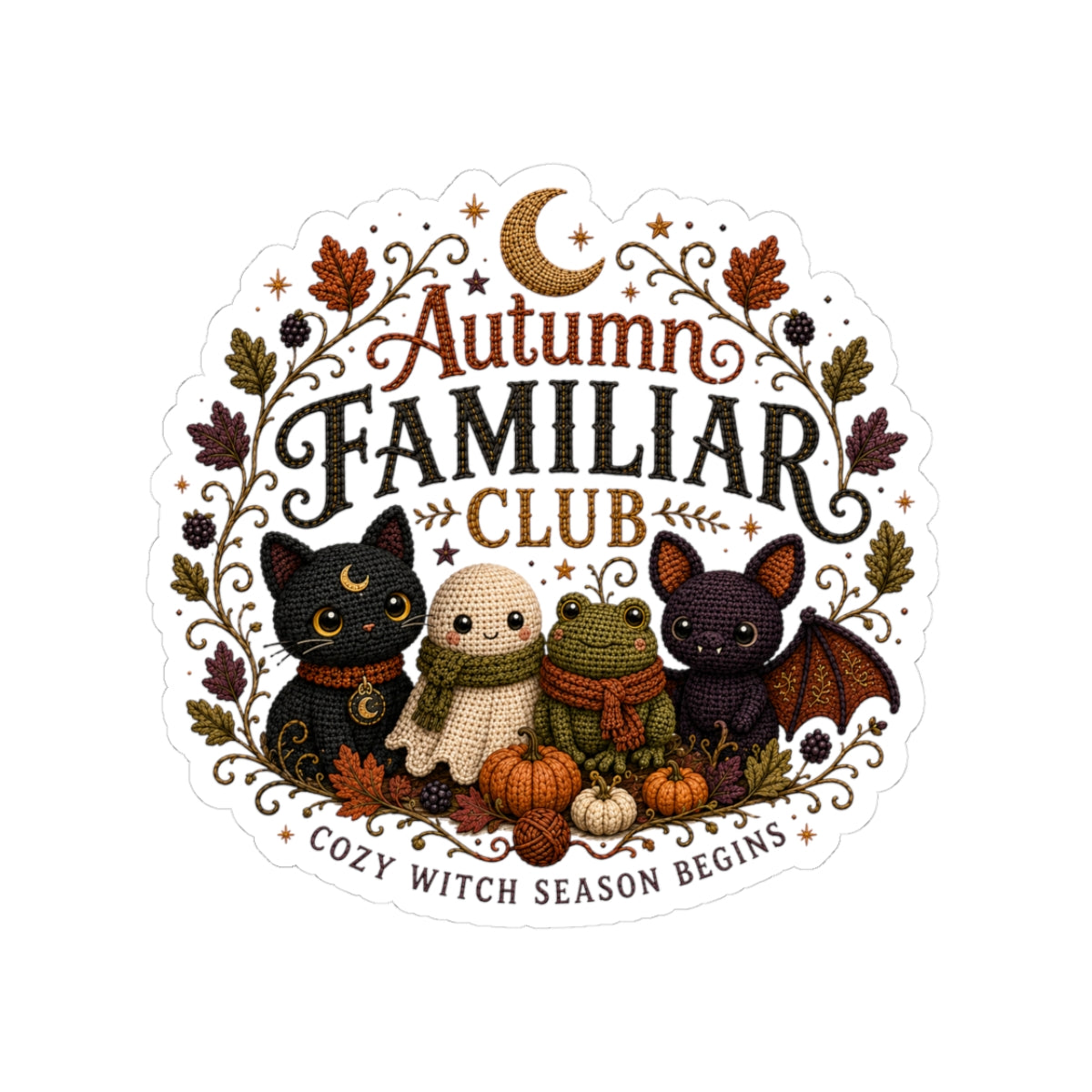 Autumn Familiar Club Sticker — Cozy Witch Season Kiss-Cut Sticker