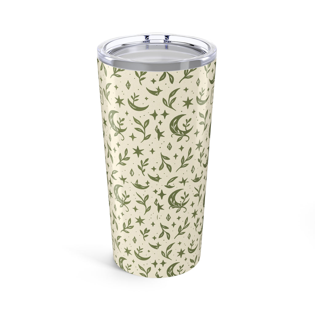 Celestial Moon & Stars 20oz Tumbler — Green Boho Night Sky Travel Cup