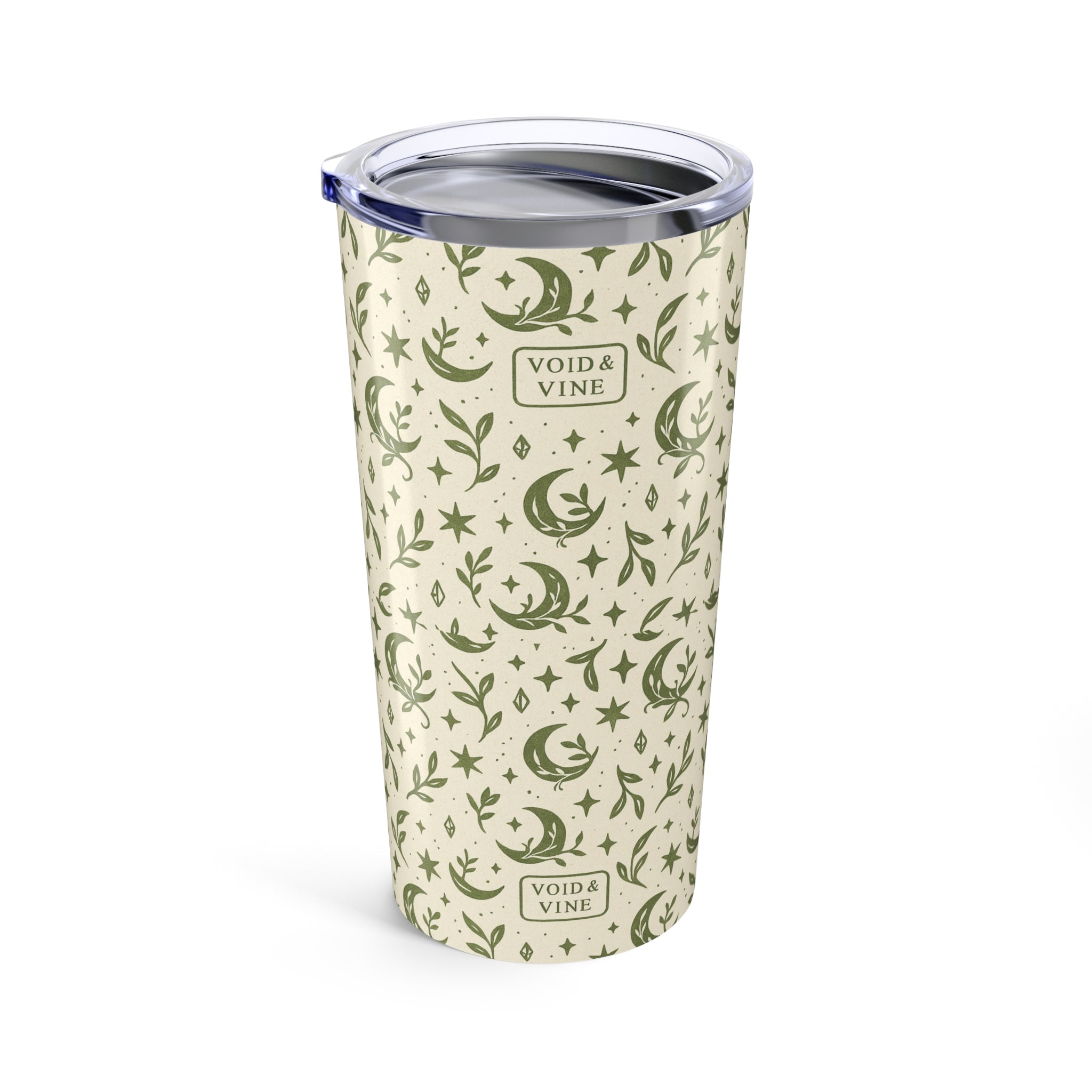 Celestial Moon & Stars 20oz Tumbler — Green Boho Night Sky Travel Cup