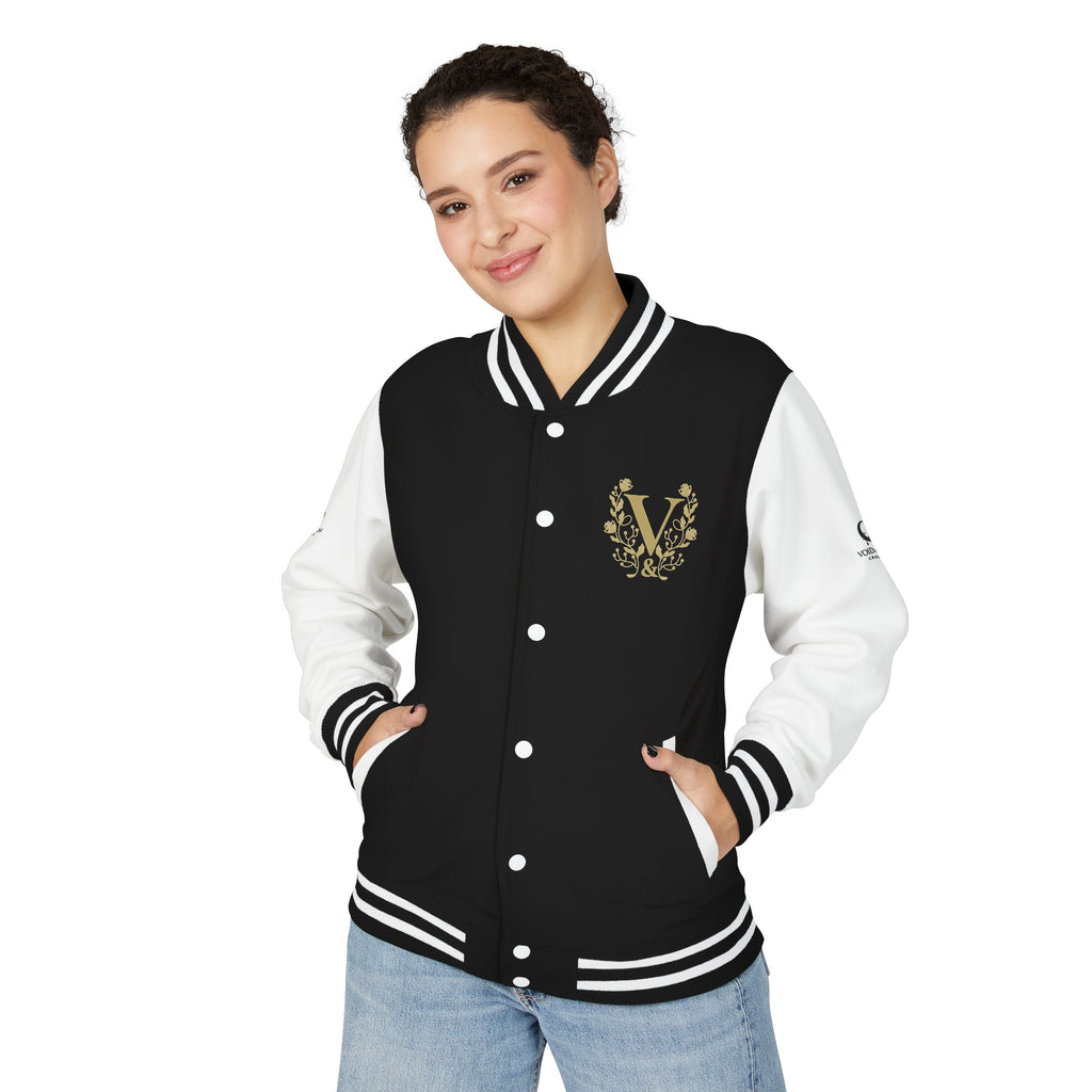 Red & White Letterman Jacket with Gold Laurel Night Sky Crest