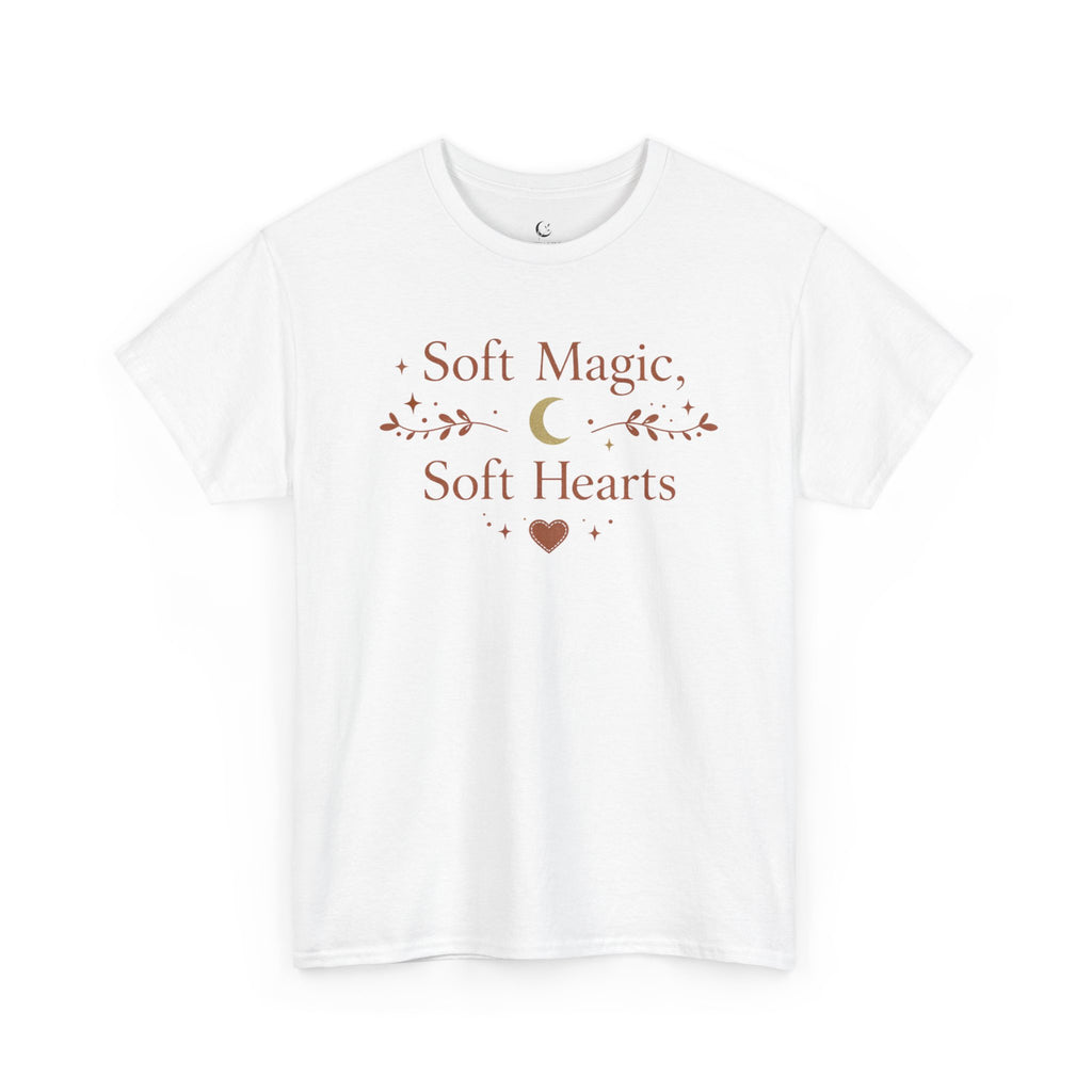 T-Shirt — "Soft Magic, Soft Hearts" Moon & Heart Graphic Tee