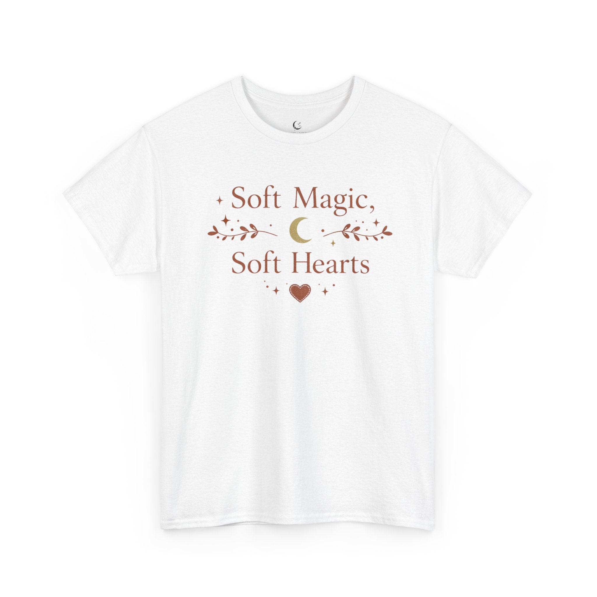 T-Shirt — "Soft Magic, Soft Hearts" Moon & Heart Graphic Tee
